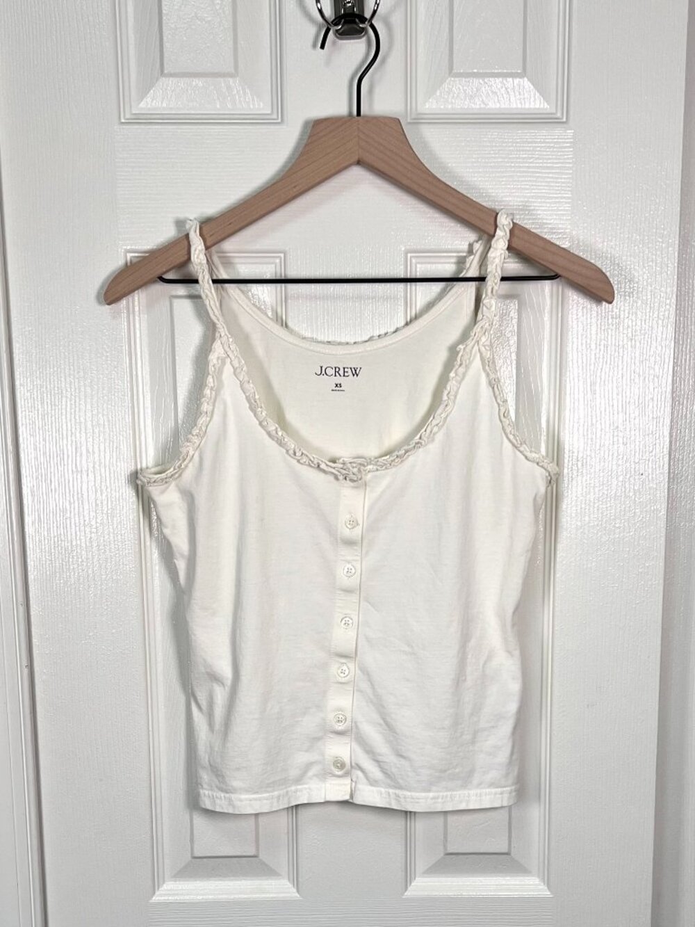 J. Crew Broken in Jersey Button Front Tank with Ruffle Straps Ivory Size XS
